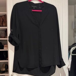 Banana Republic Black Long Sleeve Collarless Blouse